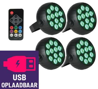 Set van 4 Qtx USB Oplaadbare 18W mini LED par spots