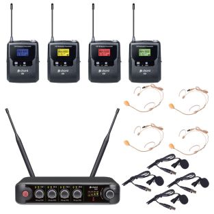 Chord XU4-B Microfoon systeem met 4 bodypack nekband - dasspeld microfoons