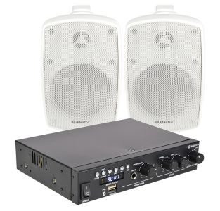 Outdoor mini speaker versterker set Wit