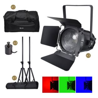 2x 160W Mini Fresnel Zoom RGBW LED podiumlamp met statieven en tas
