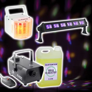 Lichtset met laser, UVbar, Rookmachine en rookvloeistof