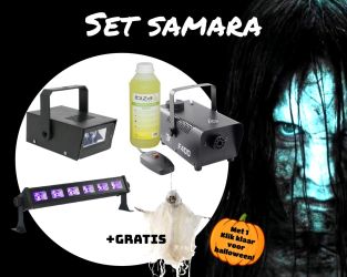 Halloween set Samara rookmachine, verlichting en decoratie spook