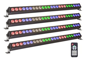 Set van 4 Ibiza LEDBAR24-RC DMX gestuurde RGBW ledbar 24X4W 