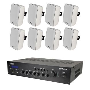 Restaurant Set met 8 opbouw speakers en BSTOCK versterker