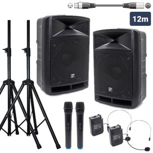 Complete geluidsinstallatie Travelsound 12VHF inclusief statieven, microfoons en headsets