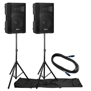 1200Watt Speakerset met 2x 15 inch speakers, verbindingskabel en statieven