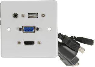 Multimedia-wandplaat met 4K HDMI-, VGA-, USB- en 3,5 mm audio-aansluitingen