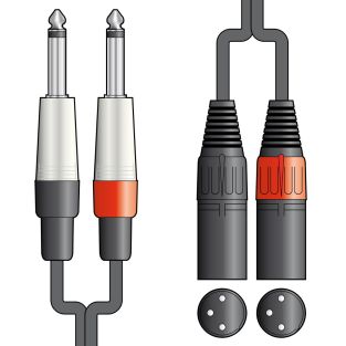 audiokabels 2 x 6,3 mm mono-jackpluggen - 2 x XLR mannelijk