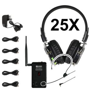 W-audio Silent disco set met 25 Koptelefoons incl headset en lader