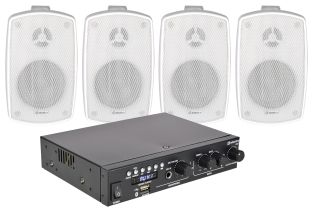 Outdoor mini speaker versterker set Wit 4 speakers