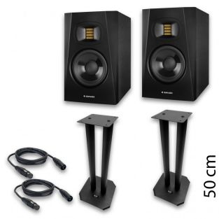 Set 2x Adam T5V + 2x Qtx monitor speaker statieven + kabels