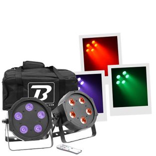 BoomTone DJ  set van 2 FlatPAR 5x5W 4-in-1 RGB-UV platte Led spots en opbergtas