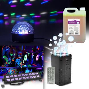 Lichtset met UV licht en UV bellenblaas machine met verlichting