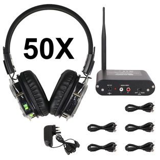 Silent disco set met 50 Koptelefoons incl zender en lader