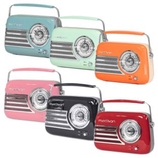 Trendy draagbare radio in retro design, met oplaadbare batterij verkrijbaar in 6 kleuren