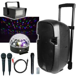 Karaoke Party en licht set 2 met Speaker, microfoons en 2x LED effect