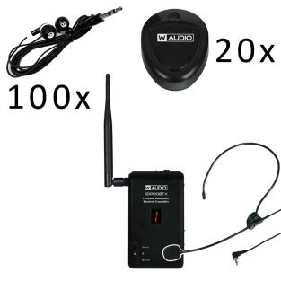 Draadloos Rondleiding of presentatie set met 1 zender 20 ontvangers en 100 wegwerp oortjes