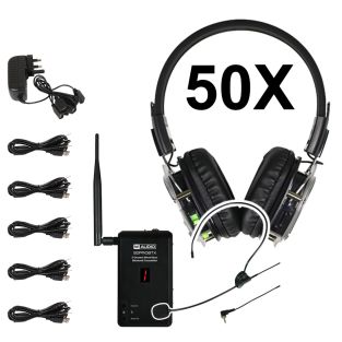 Silent disco set met 50 Koptelefoons incl headset en lader