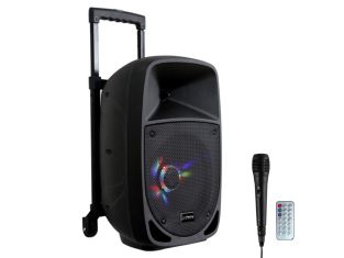 Party Sound PARTY-8LED Karaoke speaker 8" 300W met BT, USB en accu