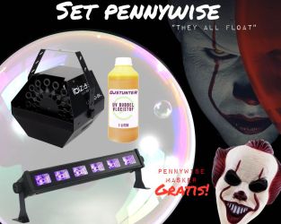 Halloween set Pennywise met bellenblaas machine UV lamp
