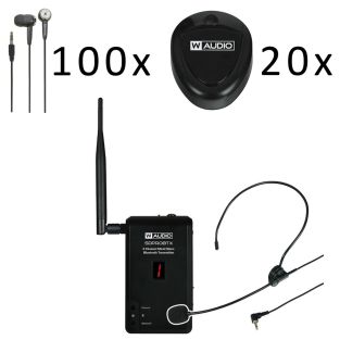 Draadloos Rondleiding of presentatie set met 1 zender 20 ontvangers en 100 wegwerp oortjes