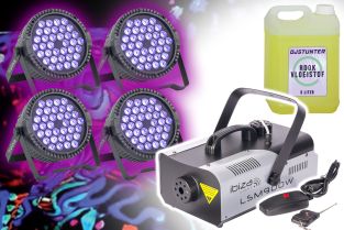 UV Blacklight Thinpar set met 4x Thinpar, Rookmachine en Rookvloeistof