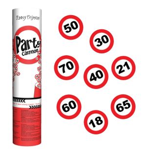 Funny Fashion Confetti kanon 20cm verkeersbord met leeftijd diverse leeftijden