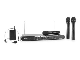 Ibiza VHF4 4 kanaals draadloos handheld en headset microfoon systeem VHF