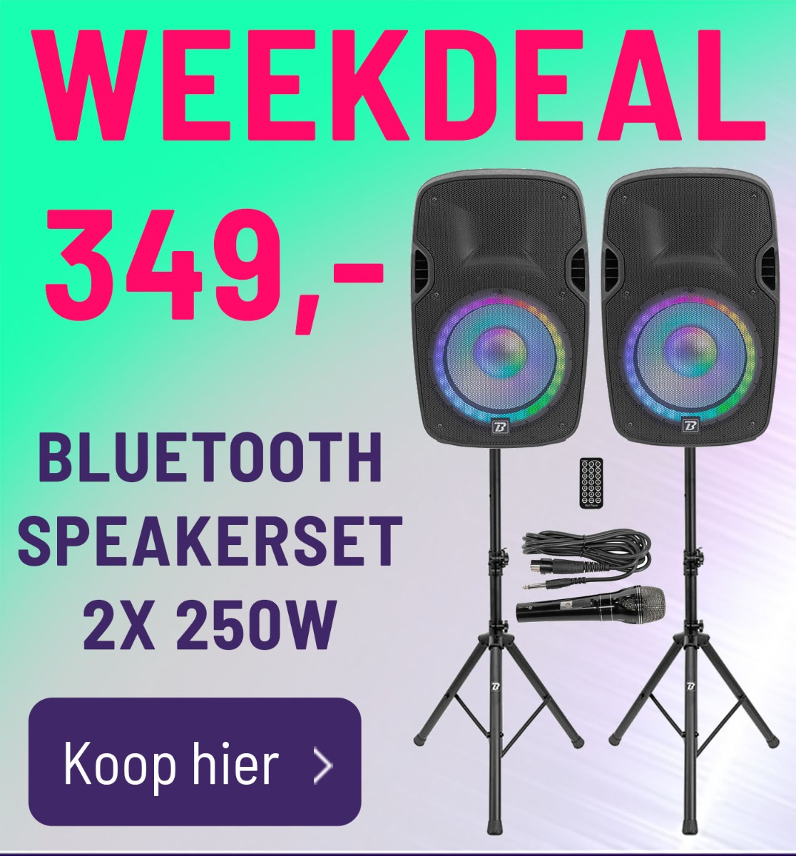 Boomtone DJ PS212A Bluetooth speaker set 2x 250W RMS + statieven